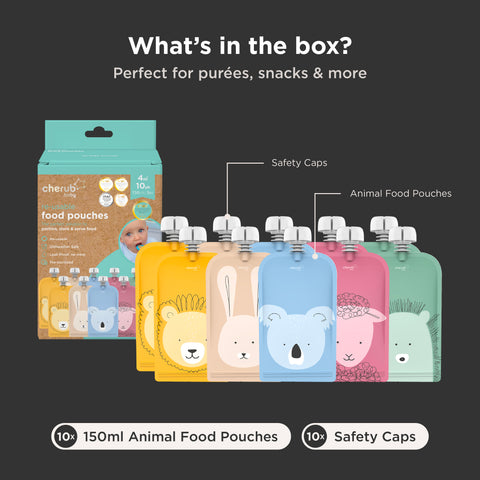 On The Go Reusable Baby Food & Yoghurt Pouches - Animal Set 150ml 10PK