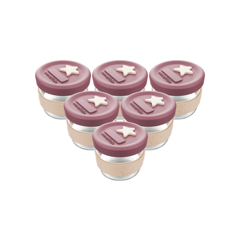 Silicone Glass Baby Food Storage 6PK 120ml – Dusty Rose/Sand