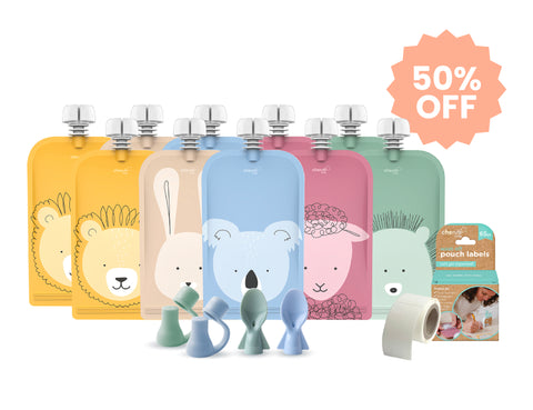 Reusable Baby Food/ Yoghurt Pouches 10PK Bundle Kit | Cerulean & Sage