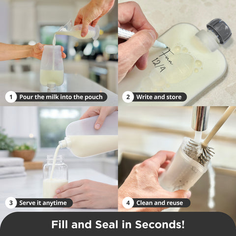 Reusable Silicone Breast Milk & Food Pouches 10PK 180ml