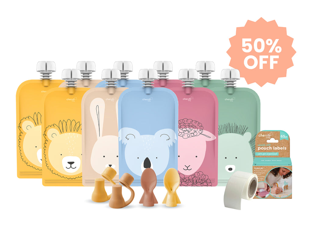 Reusable Baby Food/ Yoghurt Pouches 10PK Bundle Kit | Caramel Mimosa