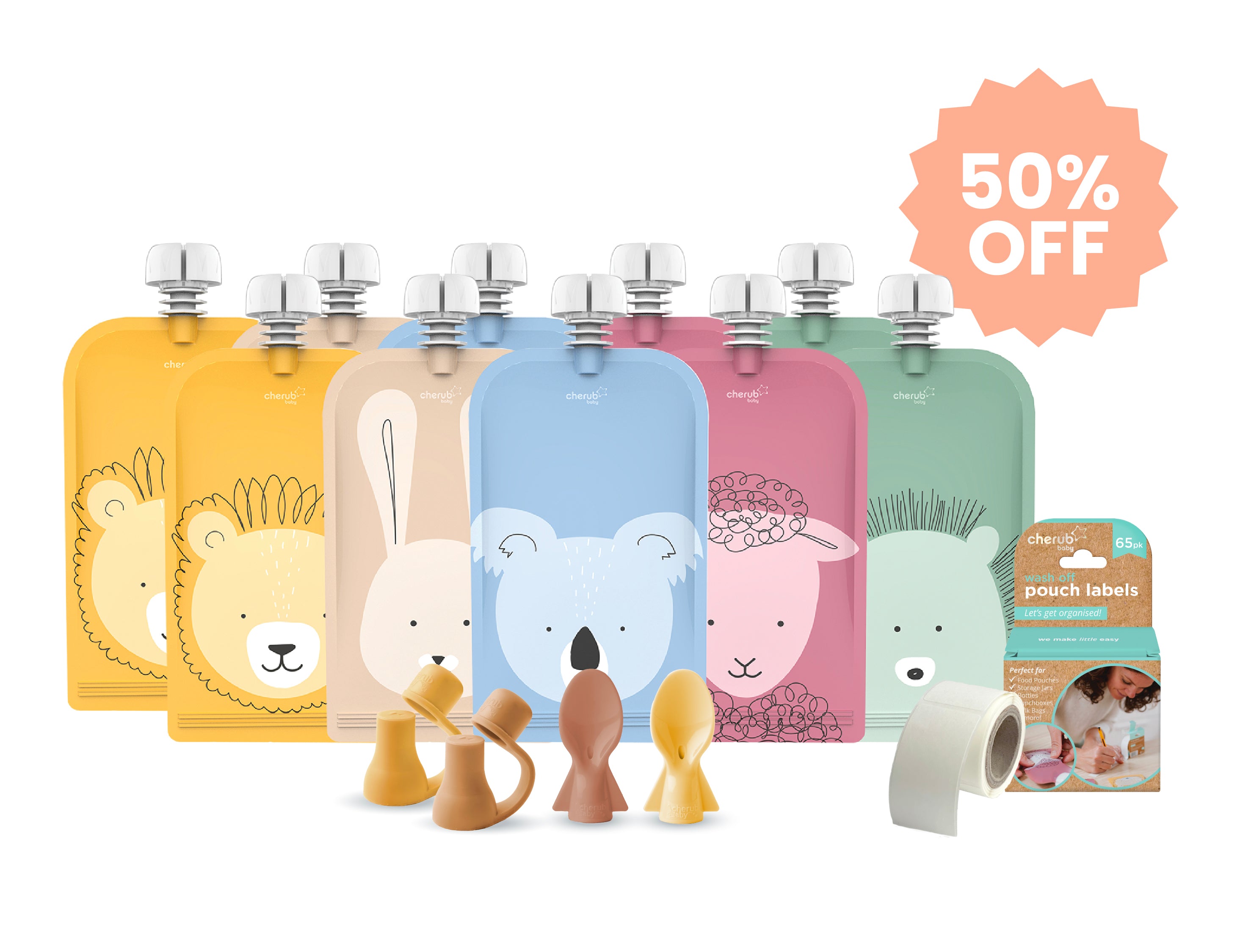 Reusable Food Yoghurt Pouches 10PK Bundle Kit Caramel Mimosa
