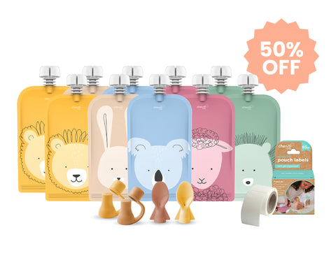 Reusable Baby Food/ Yoghurt Pouches 10PK Bundle Kit | Caramel Mimosa