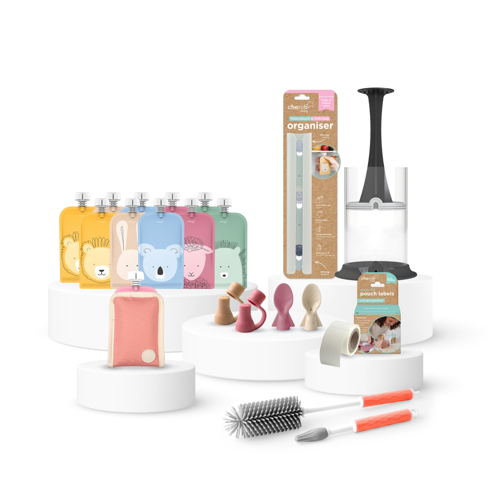 Cherub Baby Reusable Food Pouches Bundle Kit – Dusty Rose/Sand
