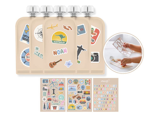 Customizable Reusable Food Pouches with Name Labels/Stickers 150ml 5PK Big Explorer