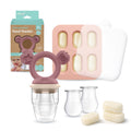 Silicone Baby Fresh Food Feeder & Nibble Tray & Replacement Net 2PK Bundle in Dusty Rose & Sand
