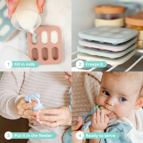 Cherub Baby Silicone Baby Fresh Food Feeder / Nibble Tray / Replacement Net 2pk Bundle – Cerulean / Sage / Sand