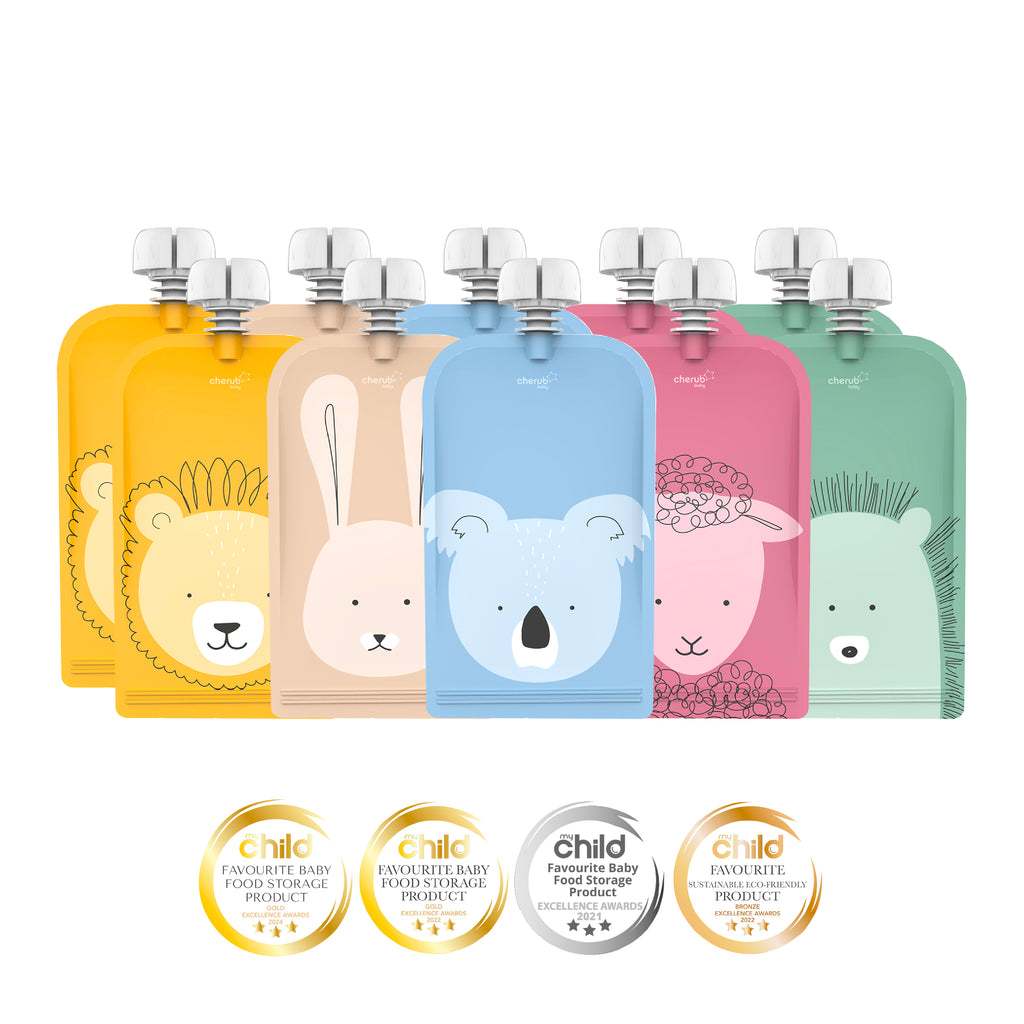 On The Go Reusable Baby Food & Yoghurt Pouches - Animal Set 150ml 10PK