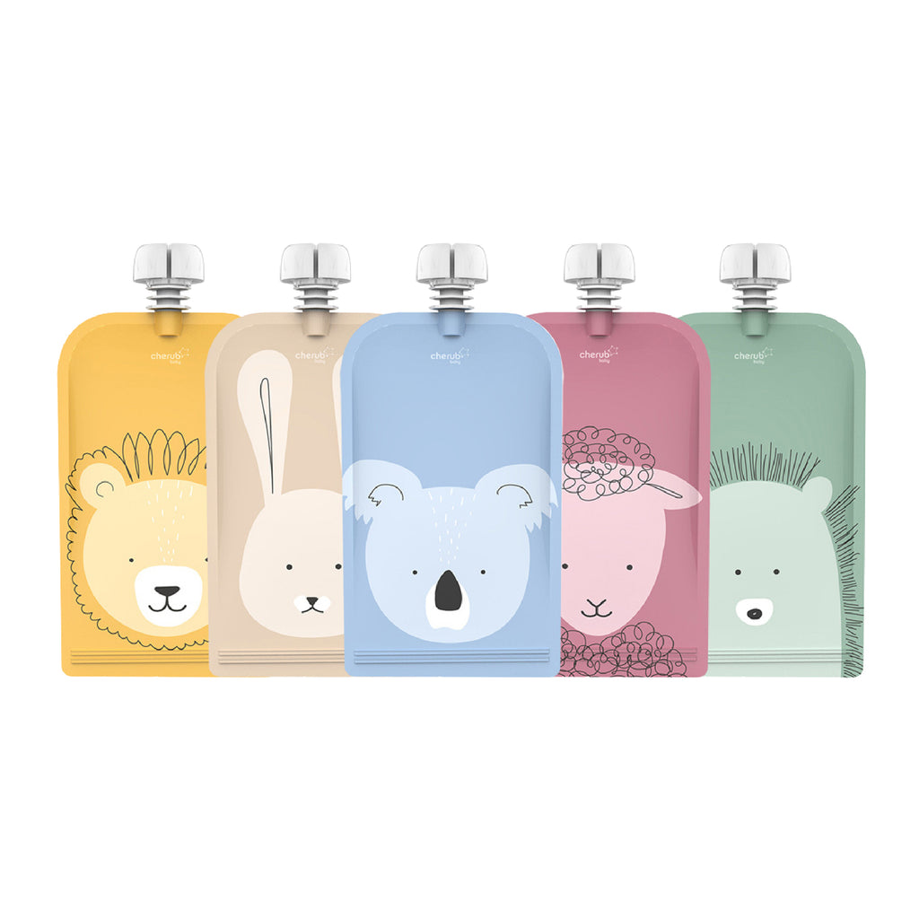 On the Go Reusable Baby Food/ Yoghurt Pouches UK - Animal Set 150ml 5PK