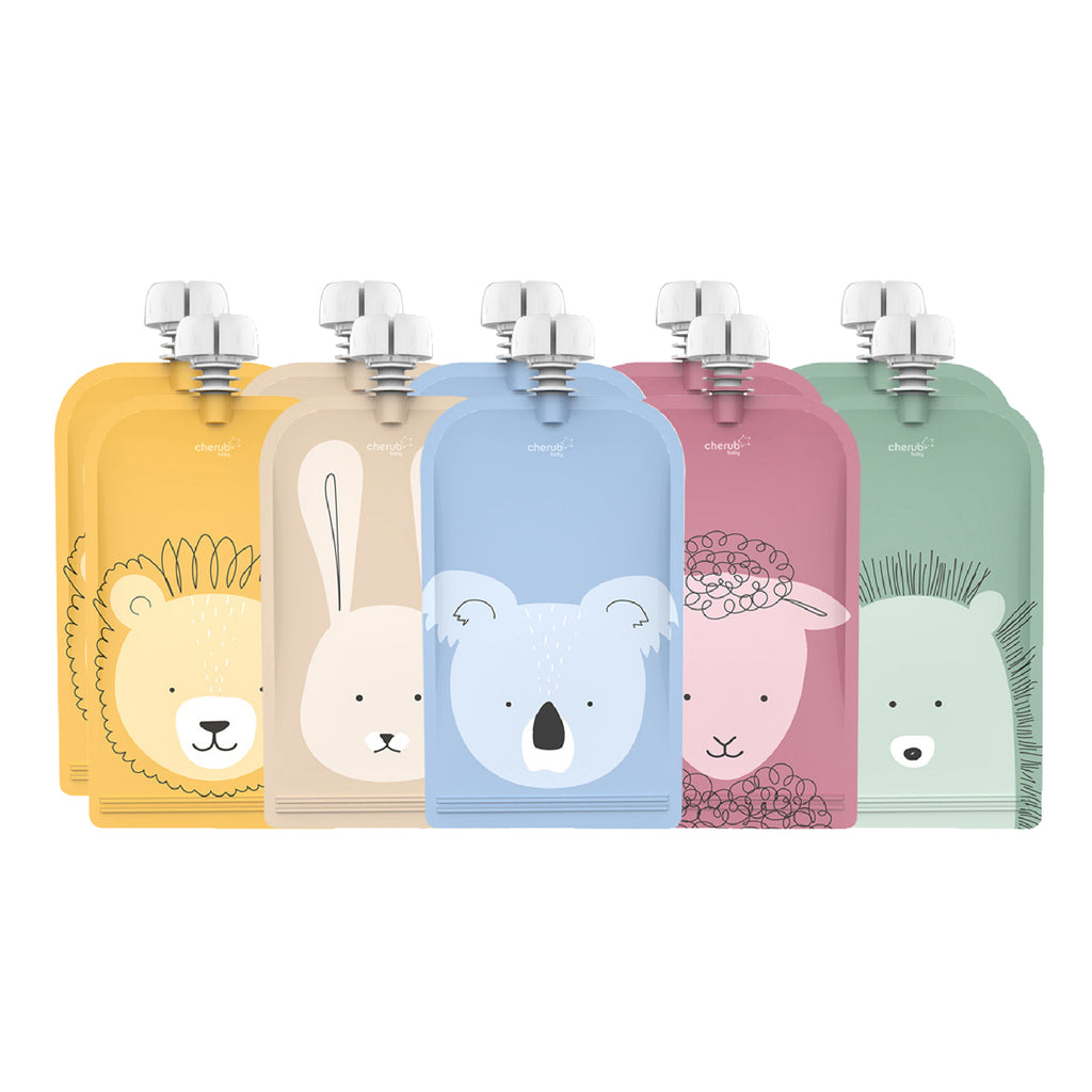 On the Go Reusable Baby Food, Yoghurt Pouches - Animal Set 150ml 10PK - UK