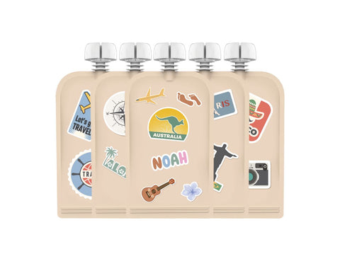 Customizable Reusable Food Pouches with Name Labels/Stickers 150ml 5PK Big Explorer