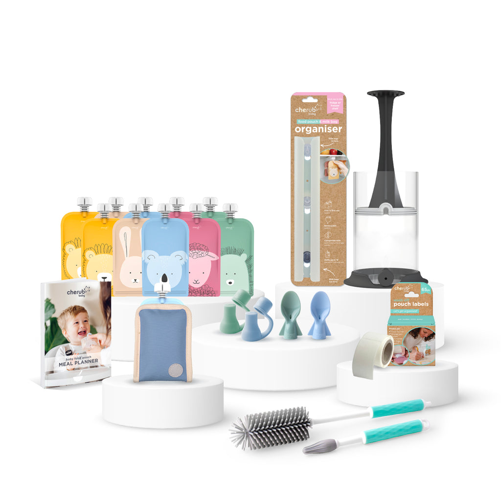 Reusable Baby Food & Yoghurt Pouches Bundle Kit in Cerulean & Sage V2