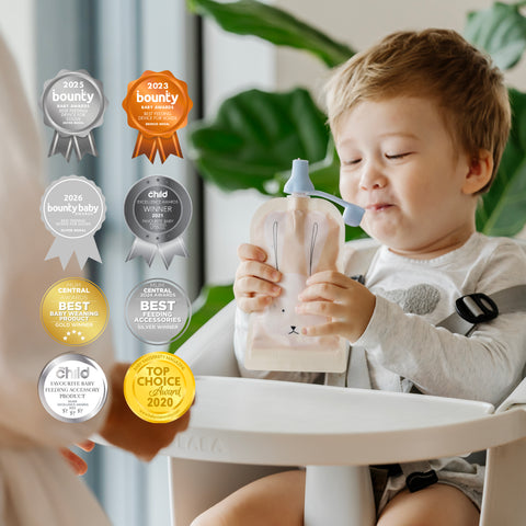 Reusable Baby Food & Yoghurt Pouches Bundle Kit in Dusty Rose & Sand V2