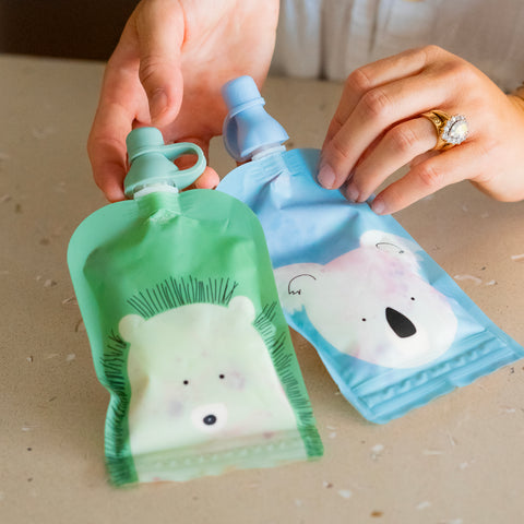 Reusable Baby Food & Yoghurt Pouches Bundle Kit in Cerulean & Sage V2
