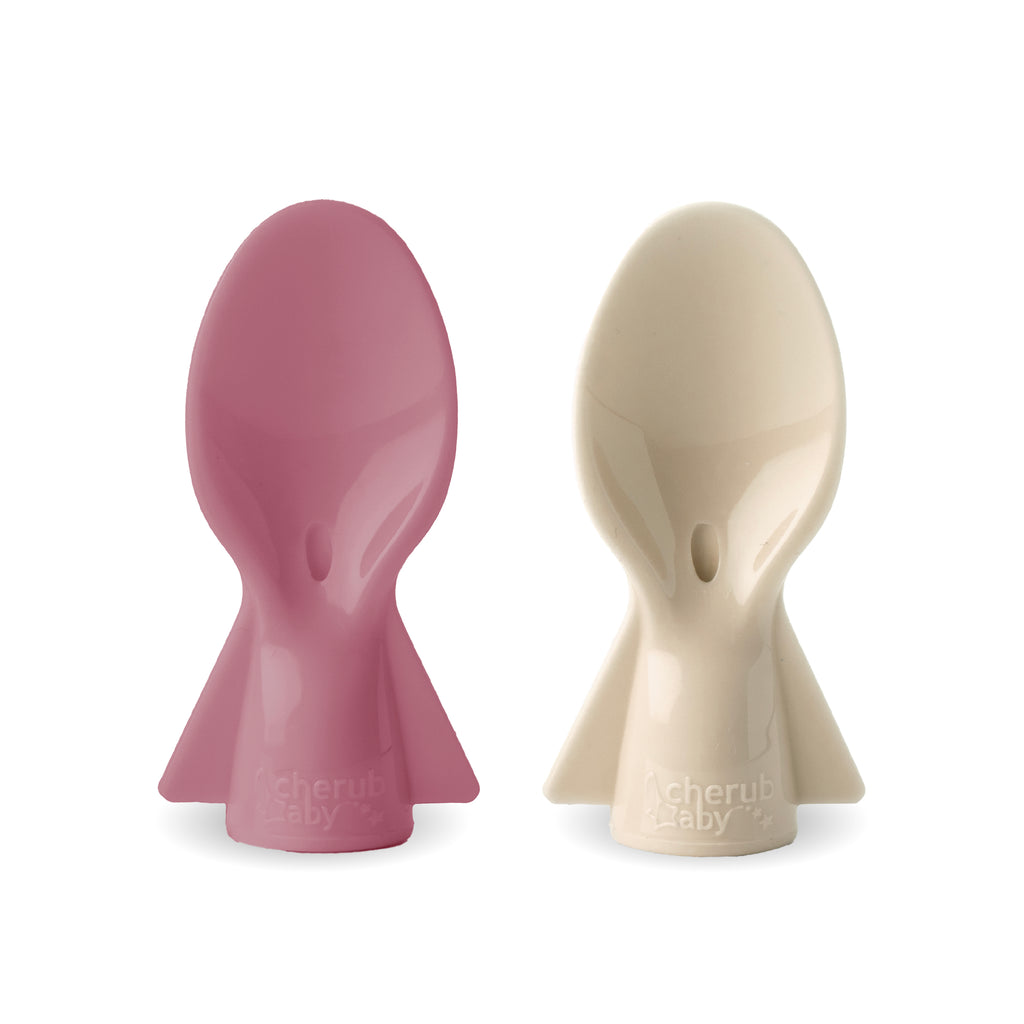 Universal Baby Food Pouch Spoons 2 pack - Dusty Rose & Sand - UK