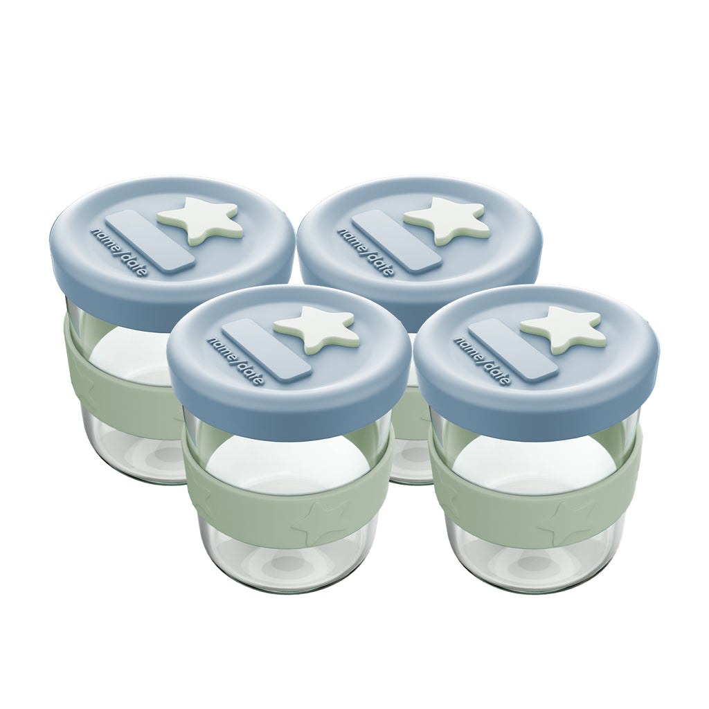 Silicone & Glass Baby Food Storage Containers 4PK 180ml - Cerulean & Sage