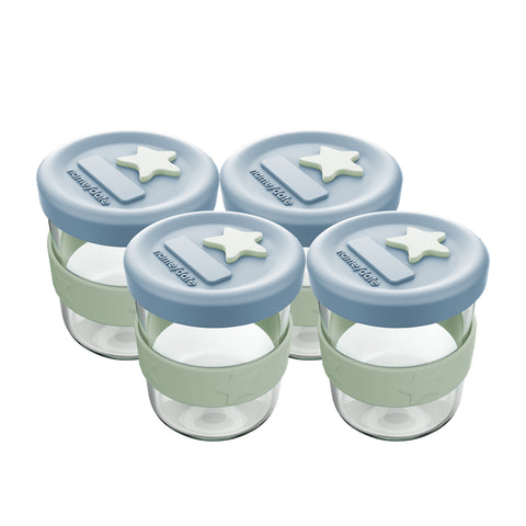 Silicone & Glass Baby Food Storage Containers 4PK 180ml - Cerulean & Sage