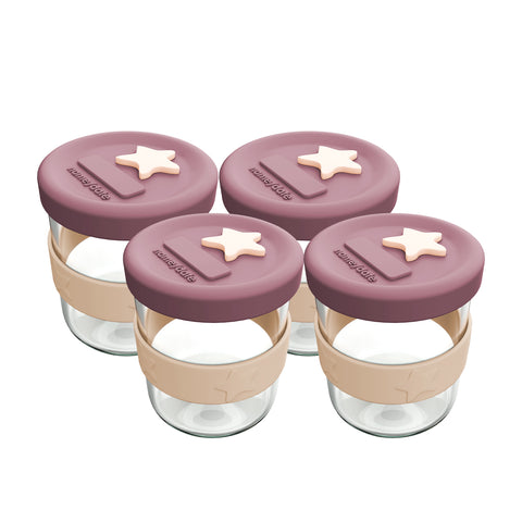 Silicone & Glass Baby Food Storage Containers 4PK 180ml - Dusty Rose & Sand