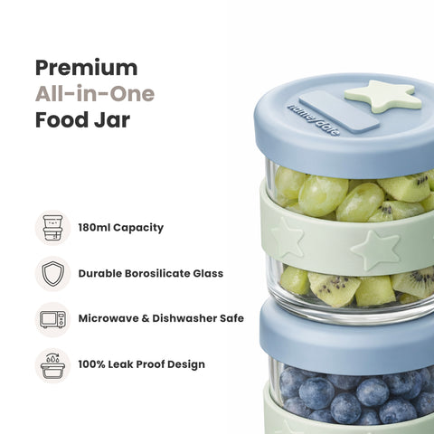 Silicone & Glass Baby Food Storage Containers 4PK 180ml in Cerulean & Sage