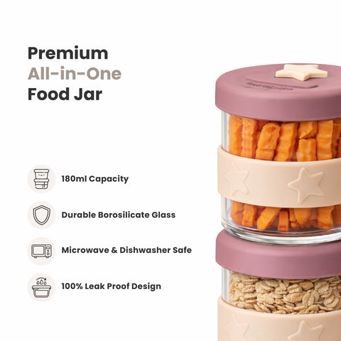 Silicone & Glass Baby Food Storage Containers 4PK 180ml - Dusty Rose & Sand