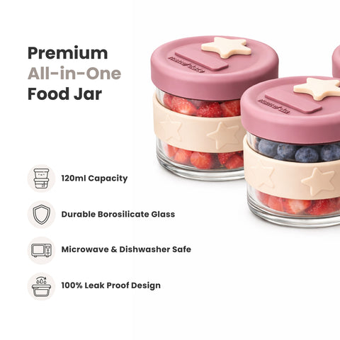 Silicone & Glass Baby Food Storage Containers 6PK 120ml in Dusty Rose & Sand