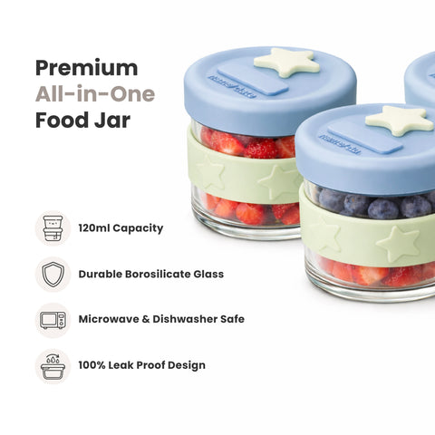 Silicone & Glass Baby Food Storage Containers 6PK 120ml in Cerulean & Sage