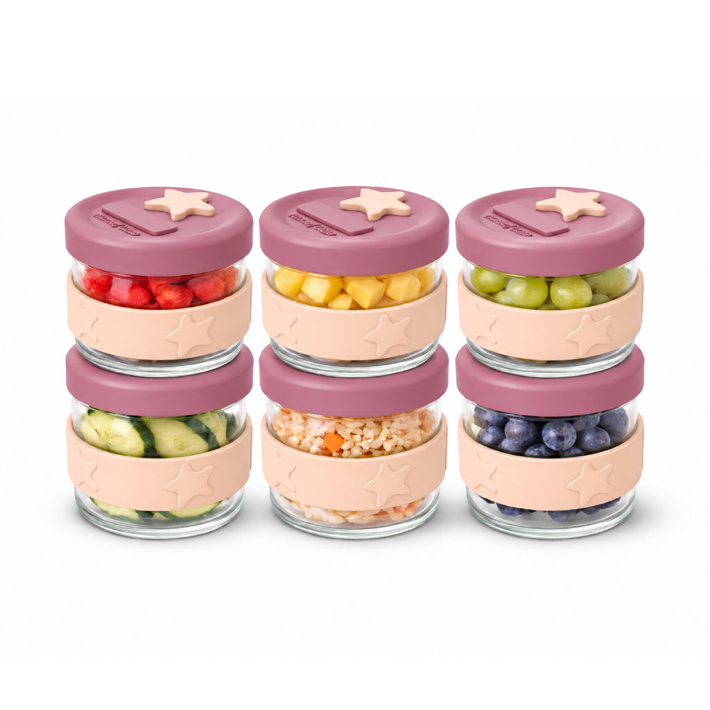 Silicone & Glass Baby Food Storage Containers 6PK 120ml in Dusty Rose & Sand