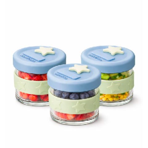 Silicone & Glass Baby Food Storage Containers 6PK 120ml in Cerulean & Sage