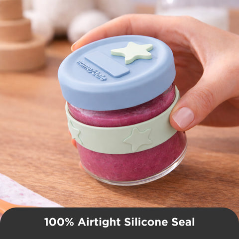 Silicone & Glass Baby Food Storage Containers 6PK 120ml in Cerulean & Sage