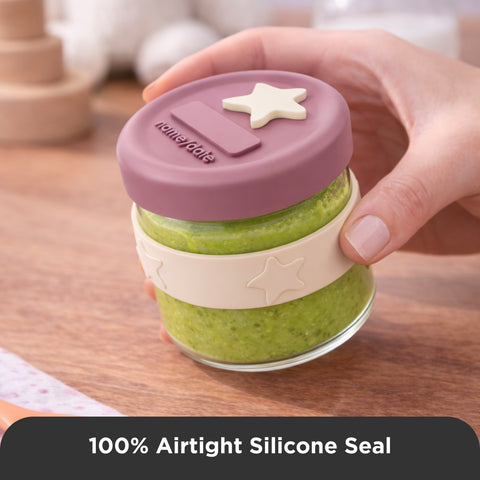 Silicone & Glass Baby Food Storage Containers 6PK 120ml in Dusty Rose & Sand