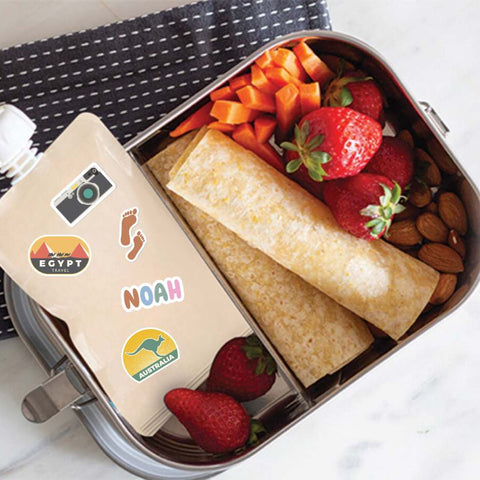 Reusable Food Pouches 150ml 5PK with 130+ Personalized Name & Picture Stickers | BIG EXPLORER