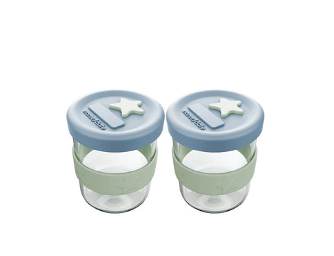 Silicone & Glass Baby Food Storage Containers 2PK 180ml - Cerulean & Sage - Freezer