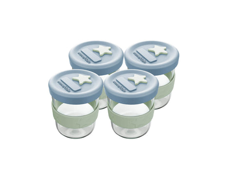 Silicone & Glass Baby Food Storage Containers 4PK 180ml - Cerulean & Sage