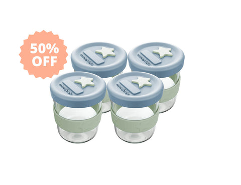 Silicone & Glass Baby Food Storage Containers 4PK 180ml - Cerulean & Sage