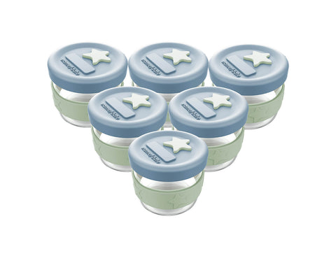 Silicone & Glass Baby Food Storage Containers 6PK 120ml - Cerulean Sage - Puree Containers
