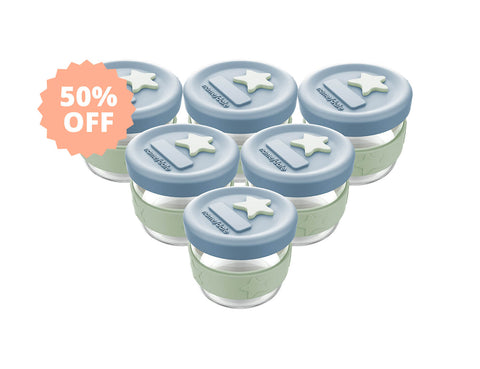 Silicone & Glass Baby Food Storage Containers 6PK 120ml - Cerulean Sage - Puree Containers