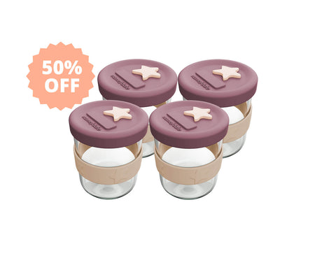 Silicone & Glass Baby Food Storage Containers 4PK 180ml - Dusty Rose & Sand