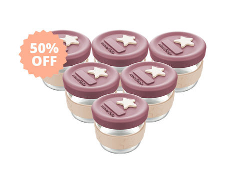 Silicone & Glass Baby Food Storage Containers 6PK 120ml - Dusty Rose & Sand