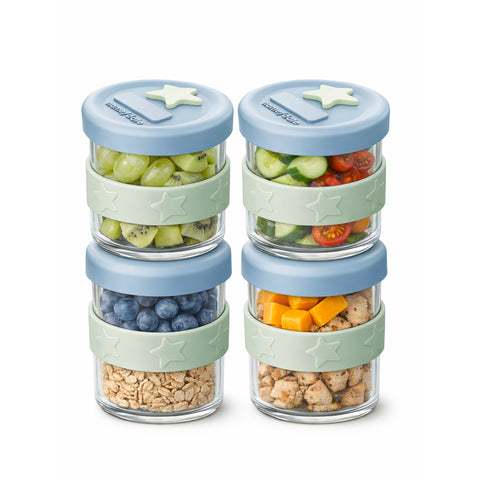 Silicone & Glass Baby Food Storage Containers 4PK 180ml - Cerulean & Sage