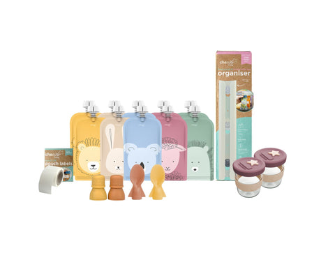 On the Go Reusable Baby Food/ Yoghurt Pouches | Bundle Kit | Caramel & Mimosa