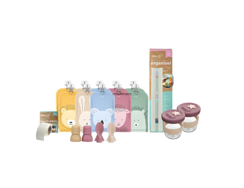 On the Go Reusable Baby Food/ Yoghurt Pouches | Bundle Kit | Dusty Rose & Sand