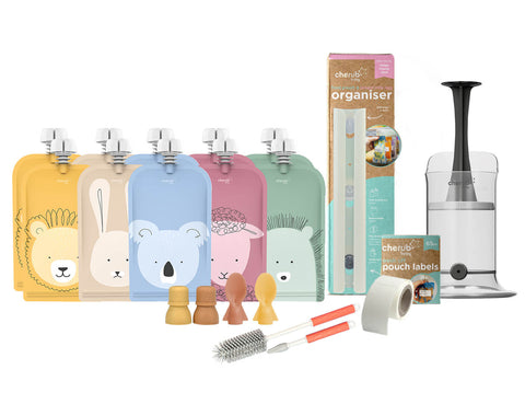 On the Go Reusable Baby Food/ Yoghurt Pouches | Bundle Kit | Caramel Mimosa