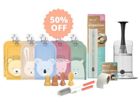 On the Go Reusable Baby Food/ Yoghurt Pouches | Bundle Kit | Caramel Mimosa