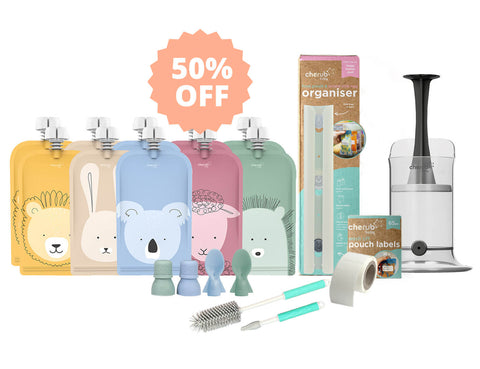 On the Go Reusable Baby Food/ Yoghurt Pouches | Bundle Kit | Cerulean & Sage
