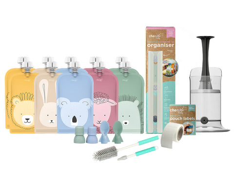 On the Go Reusable Baby Food/ Yoghurt Pouches | Bundle Kit | Cerulean & Sage