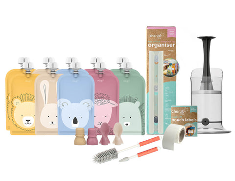 On the Go Reusable Baby Food/ Yoghurt Pouches | Bundle Kit | Dusty Rose & Sand