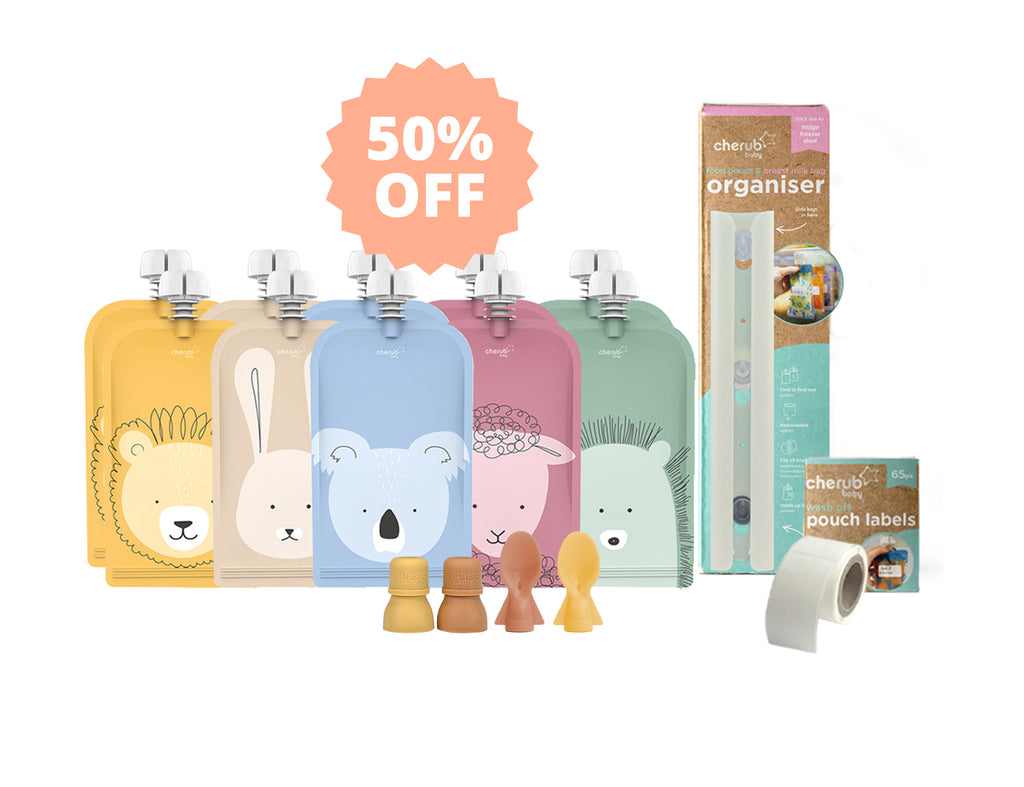 On the Go Reusable Baby Food/ Yoghurt Pouches | Bundle Kit | Caramel Mimosa