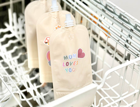 Reusable Food & Yoghurt Pouches 10pk 150ml + 390+ Personalized Stickers Bundle Kit