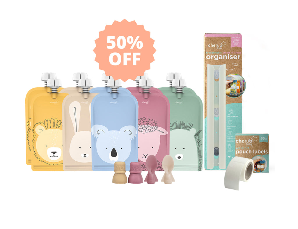 On the Go Reusable Baby Food/ Yoghurt Pouches | Bundle Kit | Dusty Rose & Sand