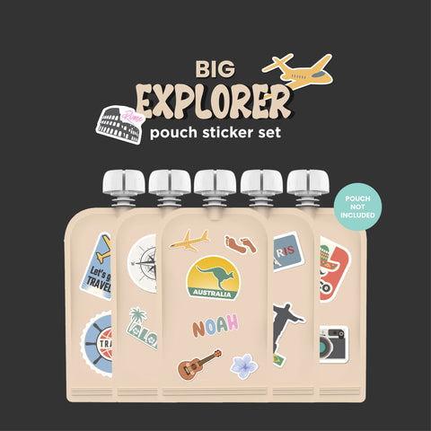 Reusable Food Pouches 150ml 5PK with 130+ Personalized Name & Picture Stickers | BIG EXPLORER